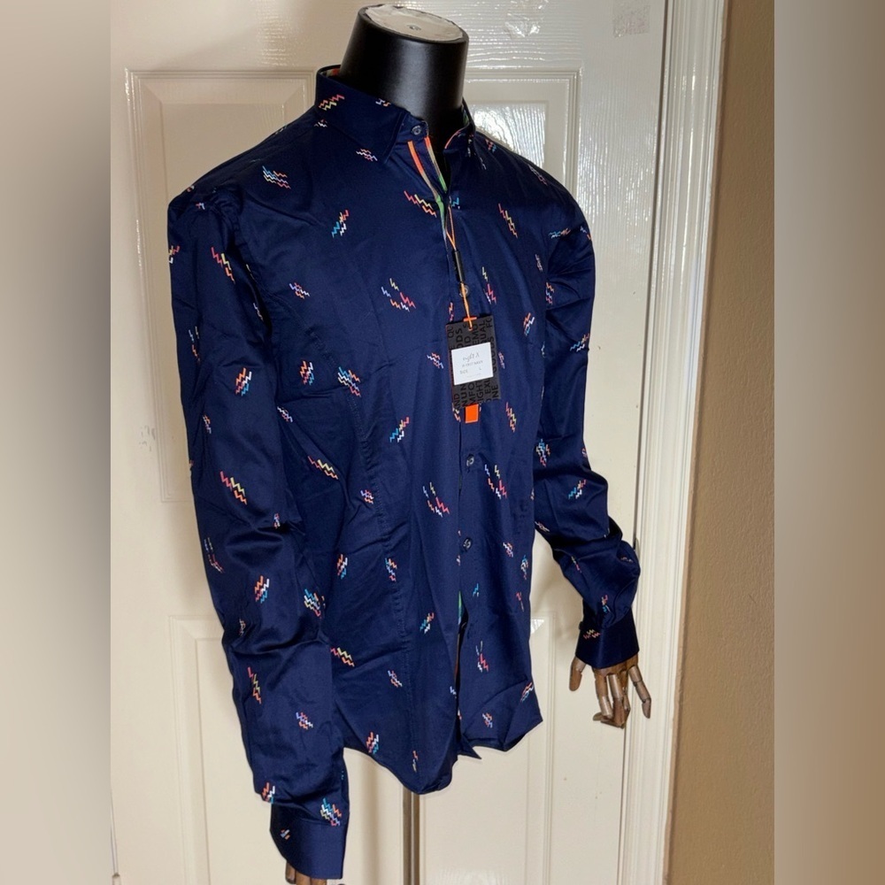 Eight X Modern Classic Button Down Shirt Color Navy Size L - Picture 5 of 10
